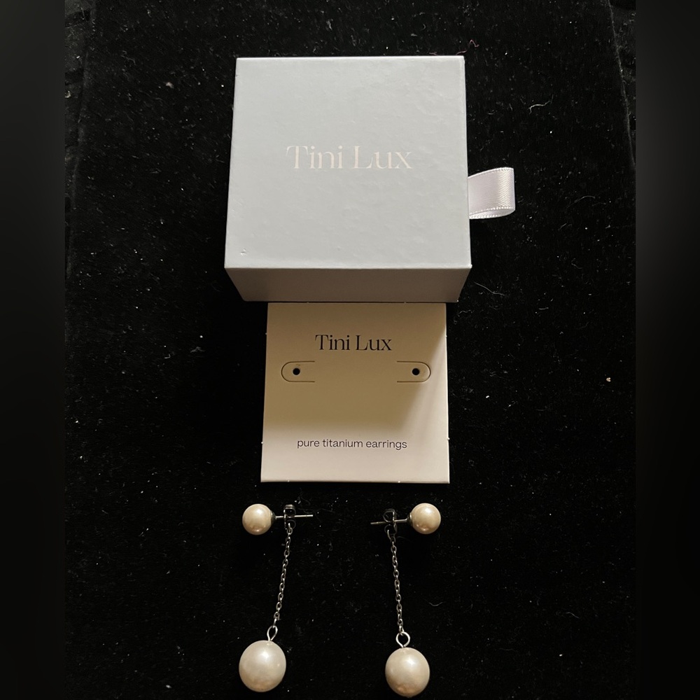 Tini Lux Silver and White Pearl Drop Earrings - Picture 12 of 16